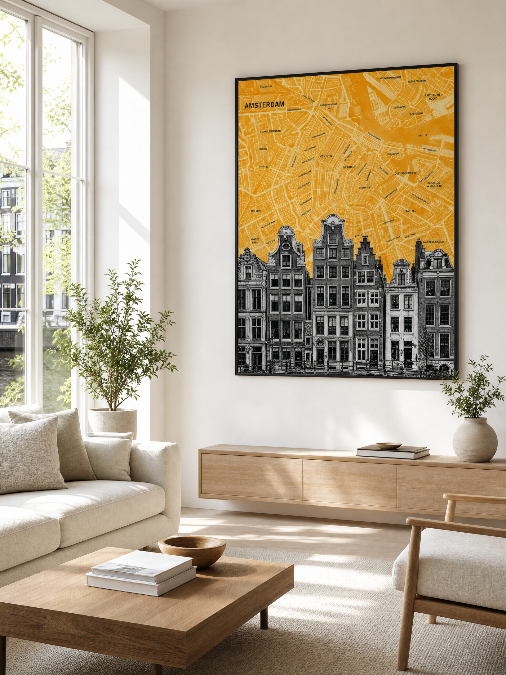 Amsterdam map art print, Canal Houses, framed mockup