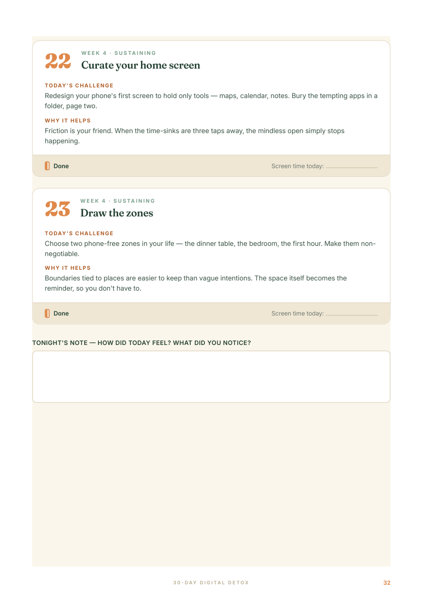 A week four daily page, same structure later in the program