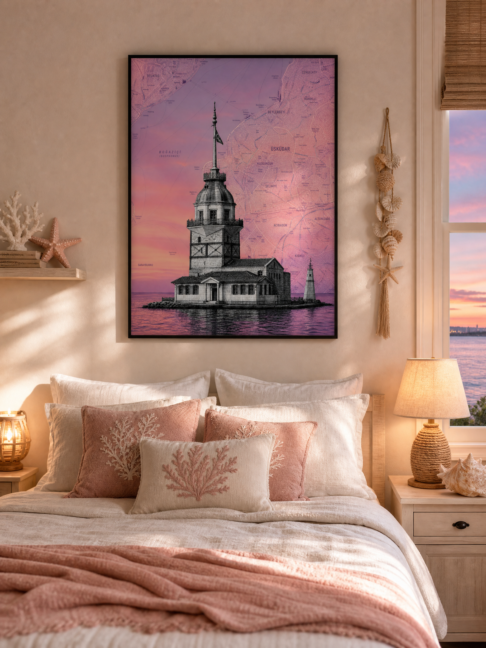 Istanbul map art print, Maiden's Tower, framed mockup