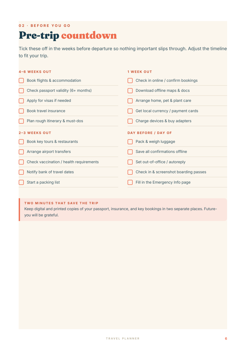 Section 02, before you go checklist