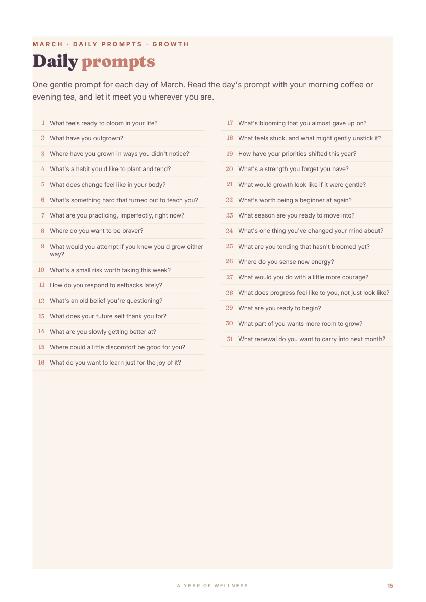 March daily prompts, the growth theme